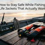 Angler wearing a modern fishing life jacket while kayak fishing on open water