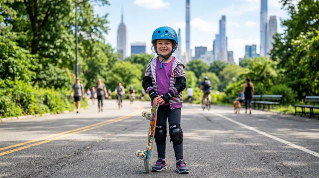 Close-up of parent adjusting a properly fitted safety helmet on a child.